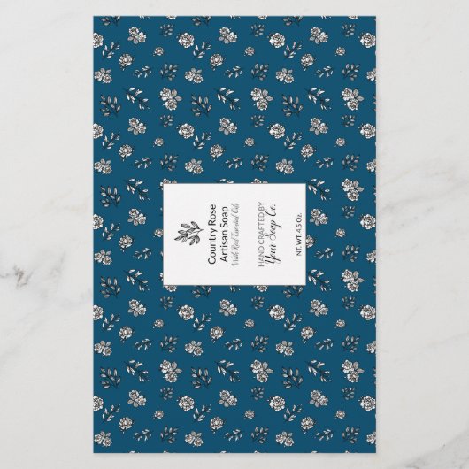 Manuell Gezeichnet Blaue Rose und Blätter Muster-S (Vorderseite)