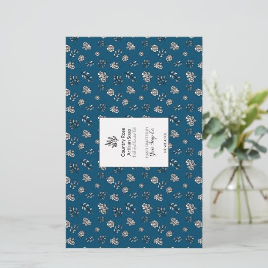 Manuell Gezeichnet Blaue Rose und Blätter Muster-S (Stehend Vorderseite)