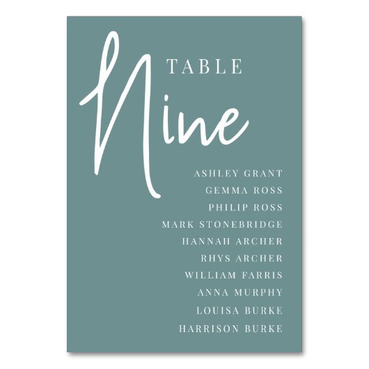 Manuell Scripted Table NINE + Guest Names Tischnummer (Rückseite)