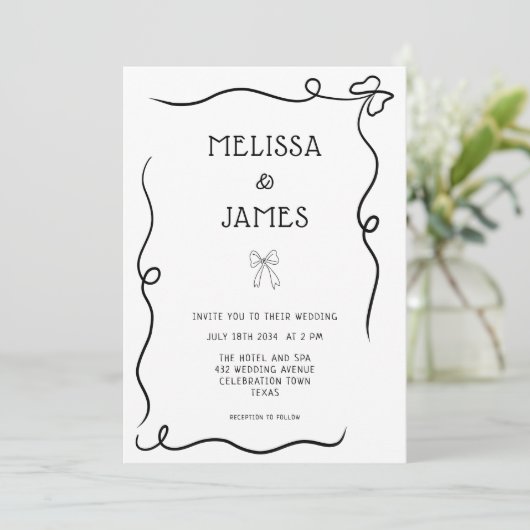 Manuelle gezeichnete Bow Whimsical Wedding Einladung (Stehend Vorderseite)