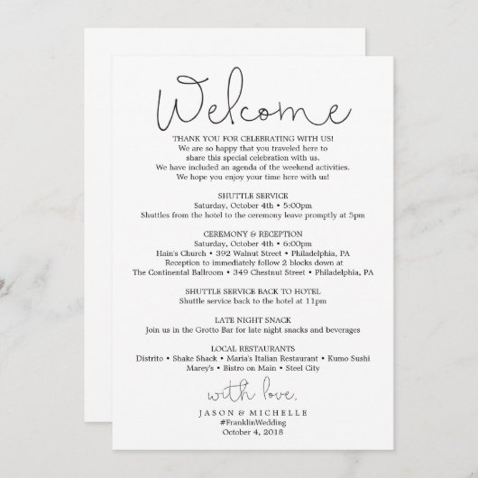 Manuelle Hochzeitsreise - Begrüßung Programm (Vorne/Hinten)