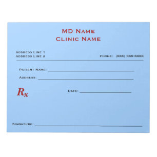 Manuelle Verschreibung (groß - blau) Notizblock