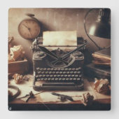 Manuelle Vintage antike Schreibmaschine Brown Sepi Quadratische Wanduhr (Vorderseite)