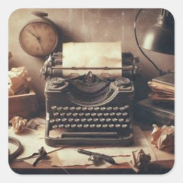 Manuelle Vintage antike Schreibmaschine Brown Sepi Quadratischer Aufkleber