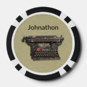 Manuelle Vintage Schwarze Schreibmaschine auf Tan Pokerchips (Rückseite)