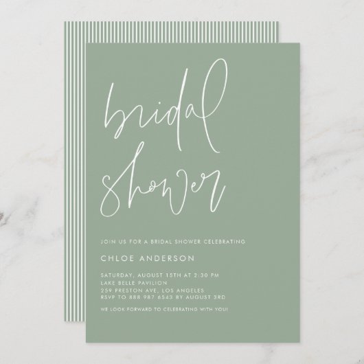 Manuelles Skript-Brautparty von Sage Green Einladung (Vorne/Hinten)