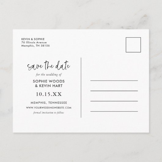 Manuelles Skript-Foto-Overlay Save the Date Ankündigungspostkarte (Rückseite)