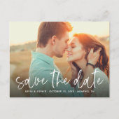 Manuelles Skript-Foto-Overlay Save the Date Ankündigungspostkarte (Vorderseite)