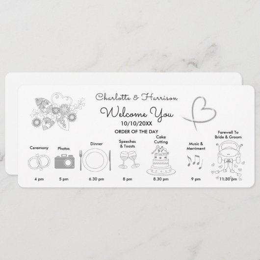 Manuelles Zeichnen von Symbolen für die Hochzeitsz Programm (Vorne/Hinten)