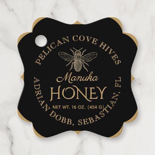 Manuka Honey Black Gold Vintage Biene Extravagant Geschenkanhänger (Vorderseite)