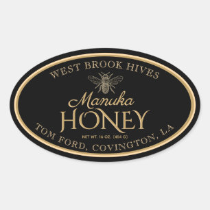 Manuka Honig Black Gold Vintage Biene Oval Etikett Ovaler Aufkleber