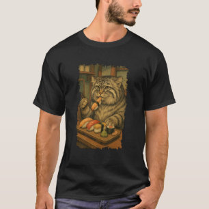 Manul Pallas Katze isst Sushi Japanischer Vintage T-Shirt