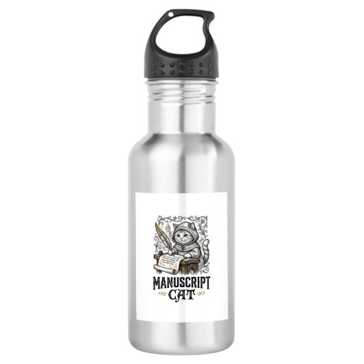 Manuskript Katze Mittelalterliche Manuskript Vinta Edelstahlflasche (Vorderseite)