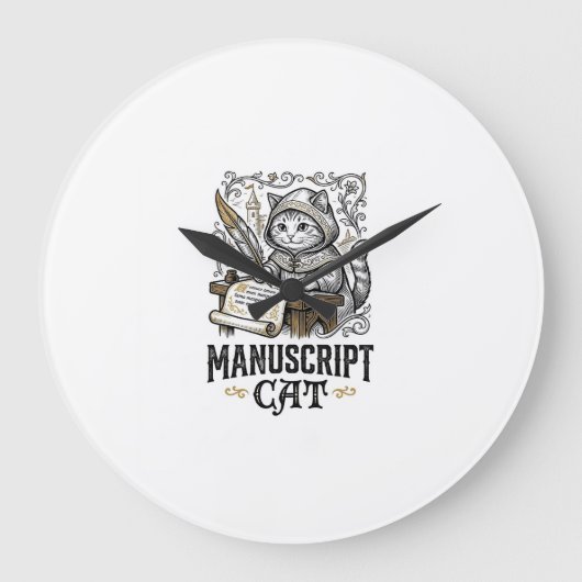 Manuskript Katze Mittelalterliche Manuskript Vinta Große Wanduhr (Vorderseite)