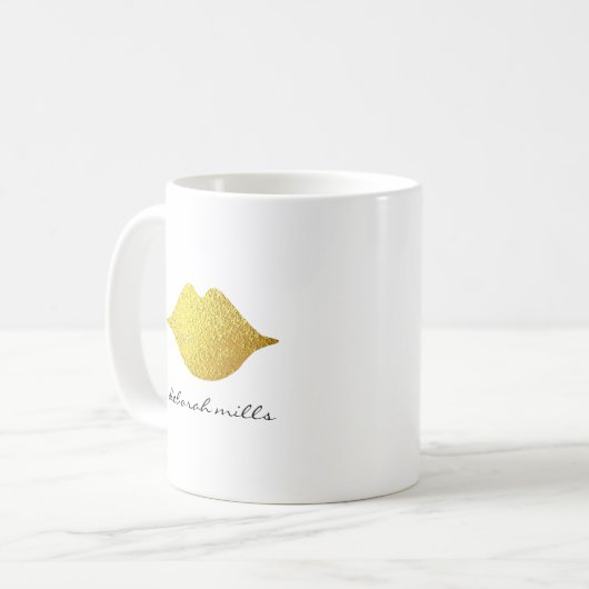 Manuskriptname mit goldenen Lippen Kaffeetasse (Vorderseite Links)