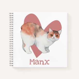Manx Cat Watercolor Kitty Pink Heart Journal Notizblock