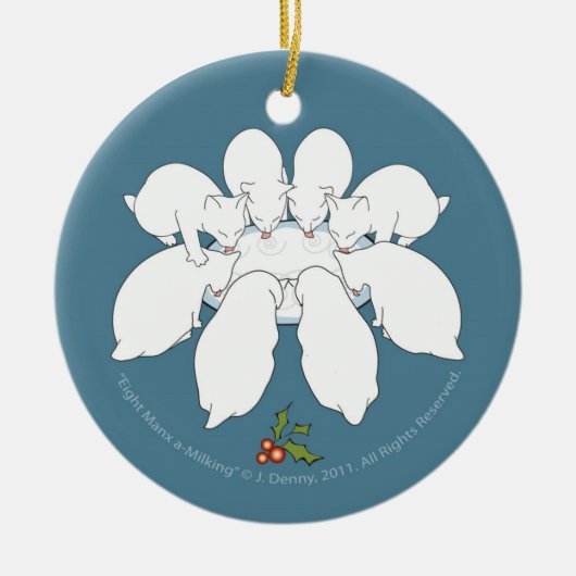Manx ein-Melken acht… Weihnachtsbaum Keramik Ornament (Vorne)