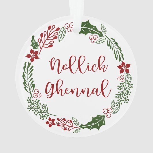 Manx Frohe Weihnachtsfeier, Nollick Ghennal Ornament (Rückseite)