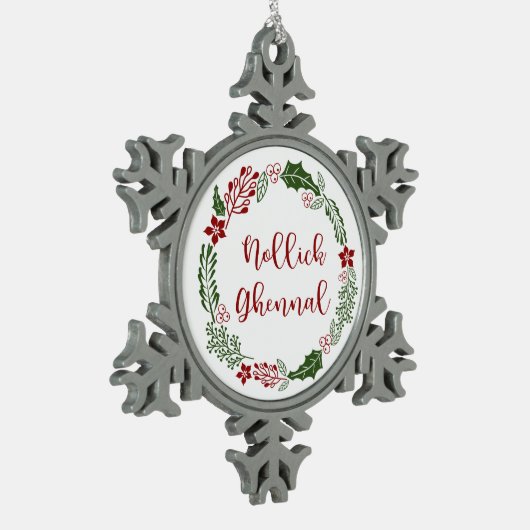 Manx Merry Christmas Wreath, Nollick Ghennal Schneeflocken Zinn-Ornament (Links)
