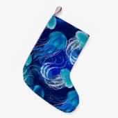 Many blue jellyfishes swimming underwater. Seamles Kleiner Weihnachtsstrumpf (Vorderansicht (hängend))