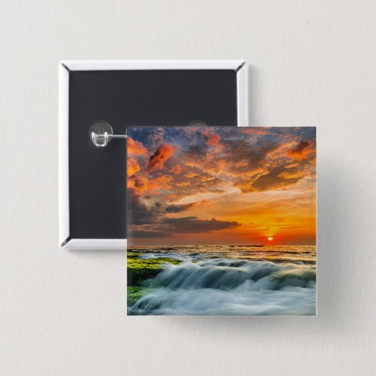 Manyar Strand am Sonnenaufgang Button (Vorne & Hinten)