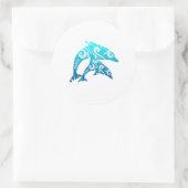 Maori Couple Dolphins Tribal Tattoo Blue Gift Idee Runder Aufkleber (Tasche)