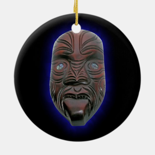 Maori- geschnitzte Maske Keramik Ornament (Hinten)