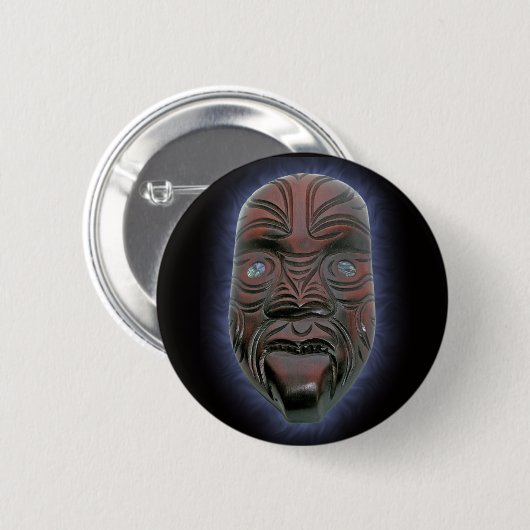 Maori- geschnitzte Maske - Knopf Button (Vorne & Hinten)