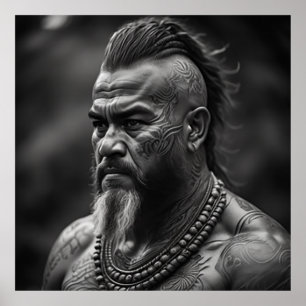 Maori Kriegermeister mit Gefecht Tattoos Poster