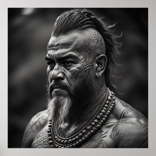 Maori Kriegermeister mit Gefecht Tattoos Poster (Vorne)