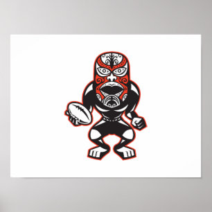 Maori- Masken-Rugby-Spieler, der mit dem Poster