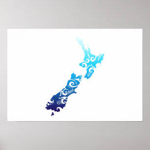 Maori New Zealand Karte Tribal Tattoo Gift Poster