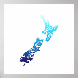 Maori New Zealand Karte Tribal Tattoo Gift Poster