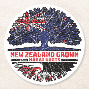 Maori New Zealander New Zealand Tree Roots Flag Runder Pappuntersetzer