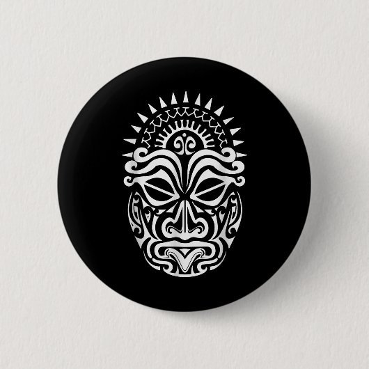 Maori Polynesian Tattoo Haka Dance Face Maskenleit Button (Vorderseite)