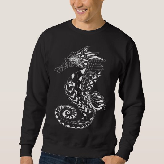 Maori Polynesian Tattoo Seahorse Diving Summer Hol Sweatshirt (Vorderseite)