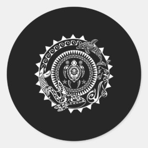 Maori Polynesischer Tattoo Orca Dolphin Turtle Scu Runder Aufkleber