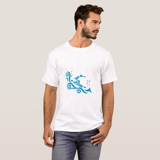 Maori Surfer mit Waves Geschenk Idee T-Shirt (Vorne ganz)