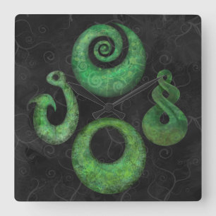 Maori symbols quadratische wanduhr