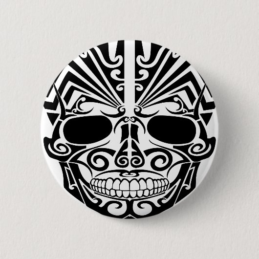 Maori- Tätowierungs-Masken-Schädel Button (Vorderseite)