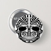 Maori- Tätowierungs-Masken-Schädel Button (Vorne & Hinten)