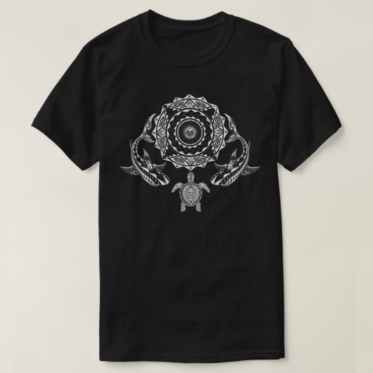 Maori Tattoo Polynesischer Stammwal Hai Schildkröt T-Shirt (Design vorne)