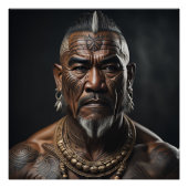 Maori Warrior Chef mit Gefecht Tattoos Poster (Vorderseite)