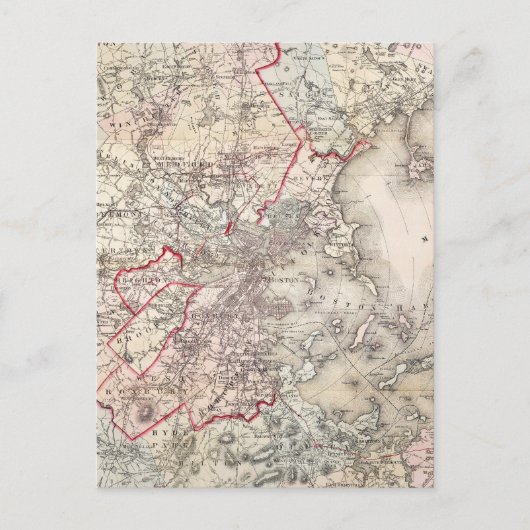 Map: Boston, 1883 Postkarte (Vorderseite)