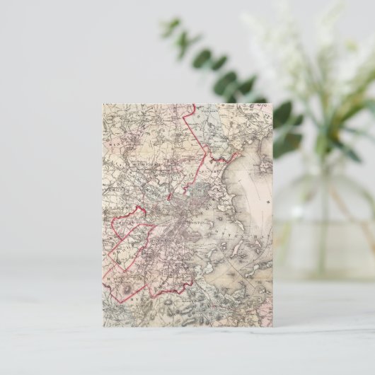 Map: Boston, 1883 Postkarte (Stehend Vorderseite)