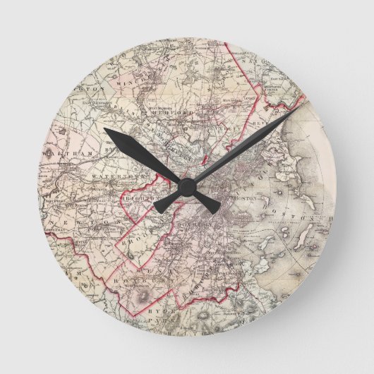 Map: Boston, 1883 Runde Wanduhr (Vorderseite)