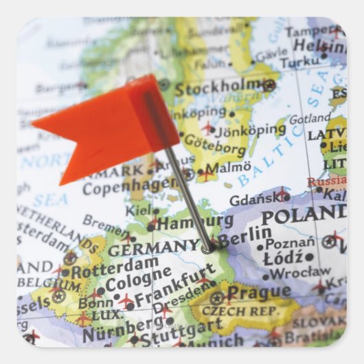 Map-Button in Berlin, Deutschland auf Karte Quadratischer Aufkleber (Vorderseite)