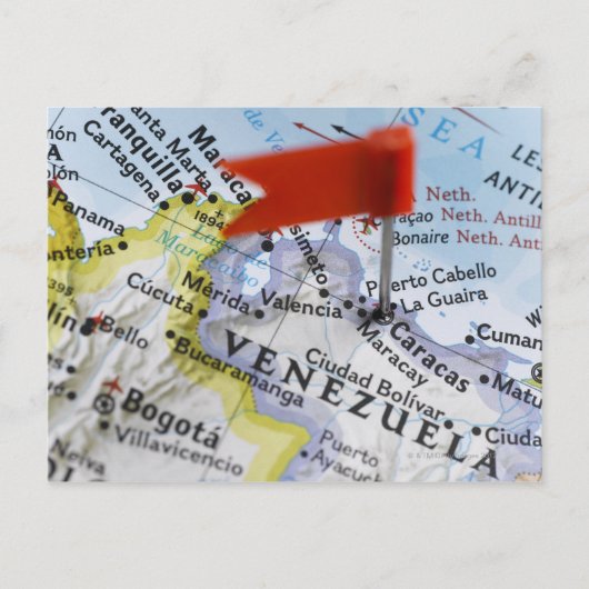 Map Button in Caracas, Venezuela auf Karte, Postkarte (Vorderseite)