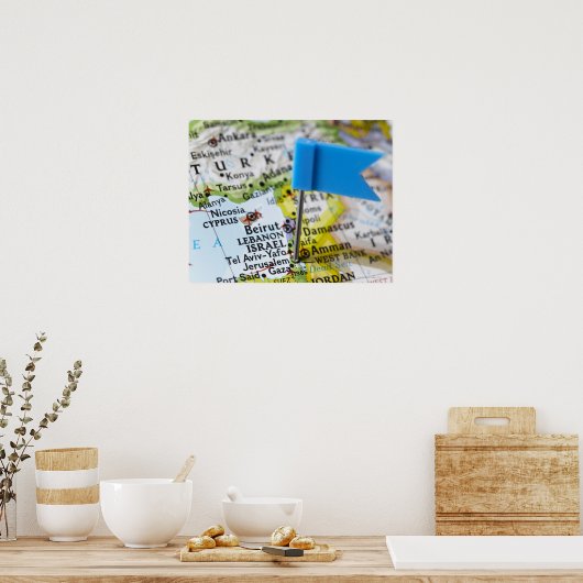 Map-Button in Jerusalem, Israel auf Karte Poster (Küche)