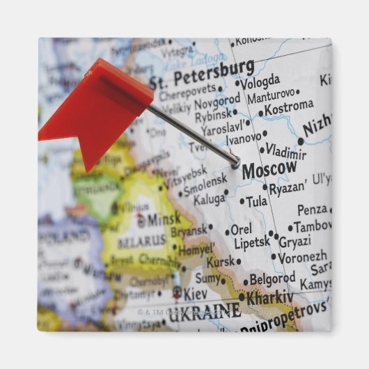 Map Button in Moskau, Russland auf Karte, Magnet (Vorne)